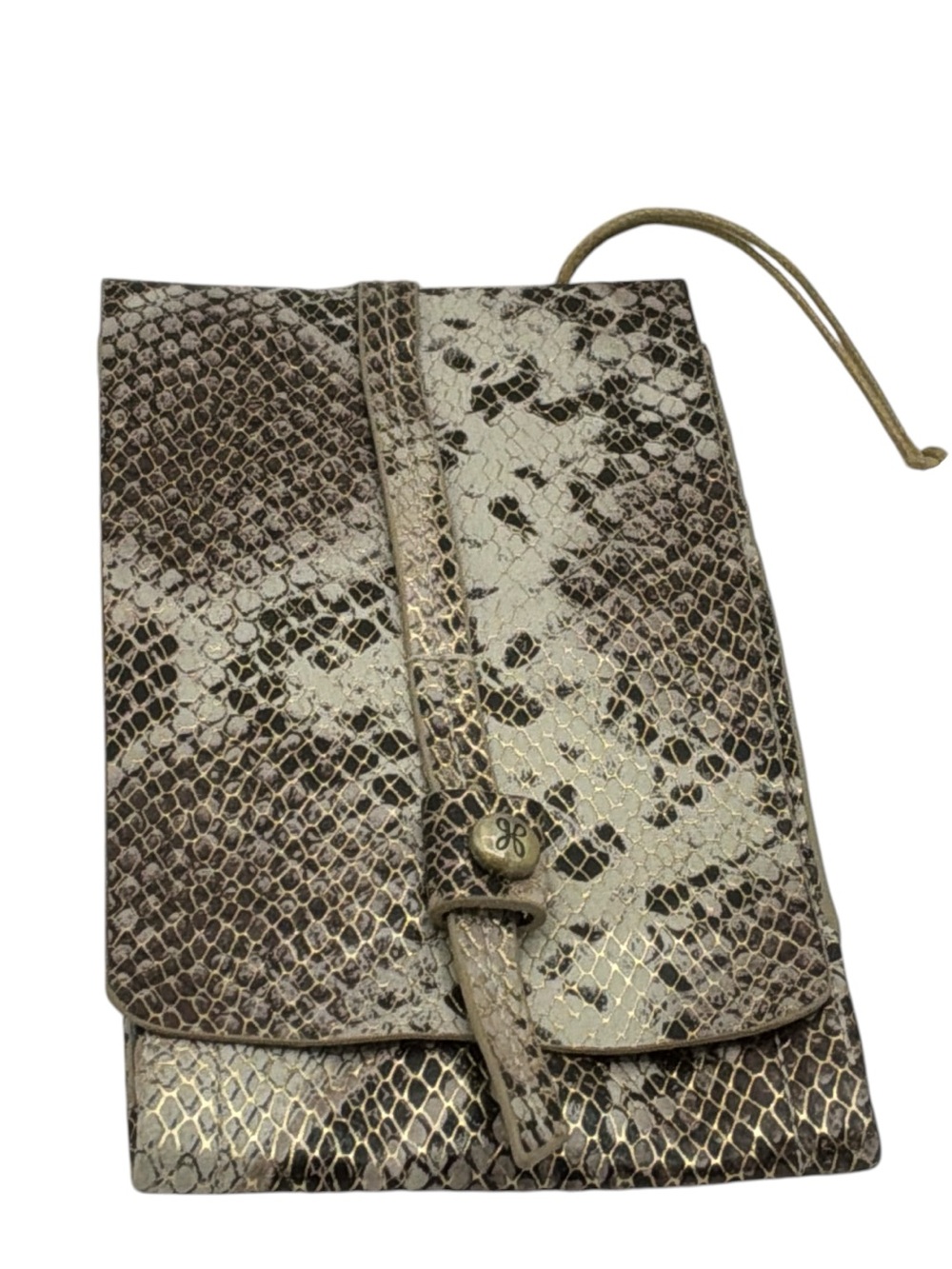 HOBO Metallic Snake-Print leather Crossbody Wallet - Tan/Gold/Brown. NWT